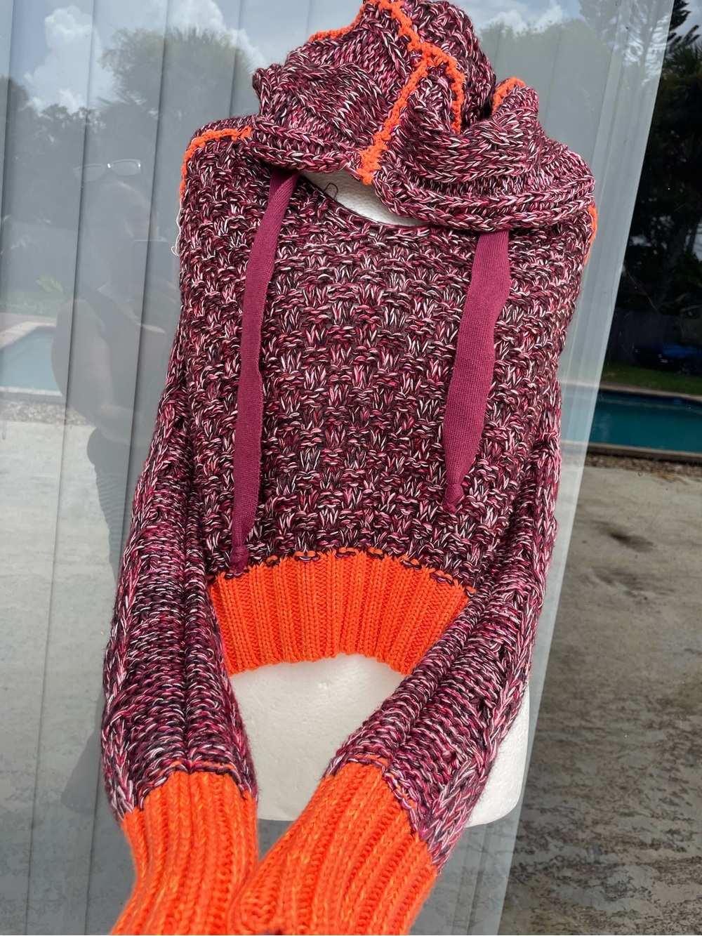 Cecilia Prado Marled Burgundy & Orange Knit Hoodie Sweater NWT